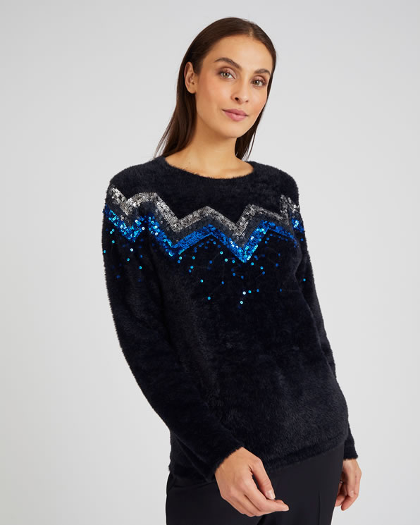 Pull à sequins en maille poilue